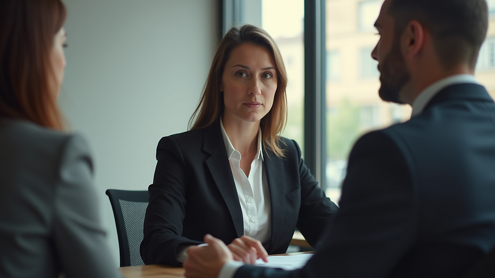 Vue en gros plan d'une avocate en train de discuter avec un client