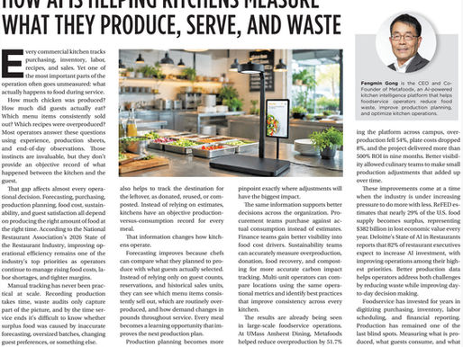 Metafoodx has been featured in Total Food Service with the article, "The Missing Data in Foodservice: Why AI Kitchens Need More Than Estimates."