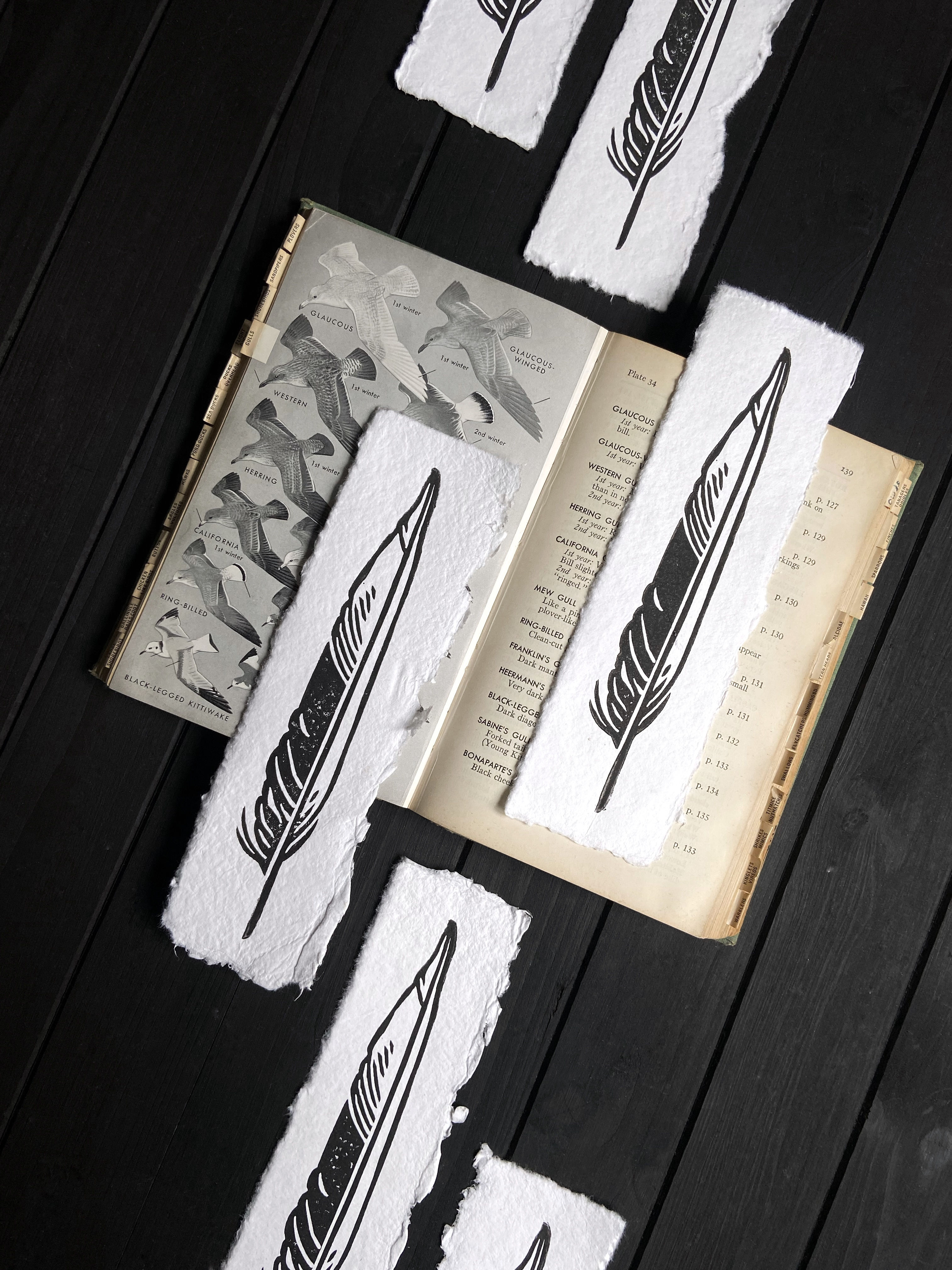 SEAGULL FEATHER Linocut Bookmark