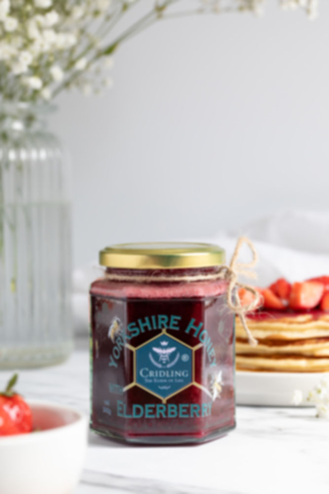 Jars of Cridling Churned Honey with Elderberry
