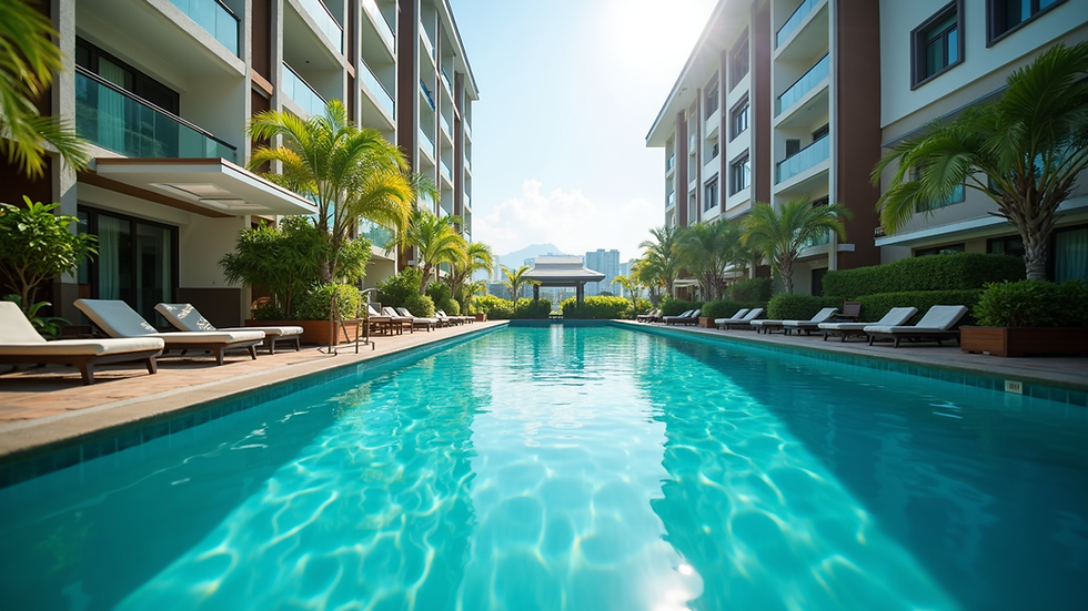 Eye-level view of a swimming pool in a private condo in Johor Bahru