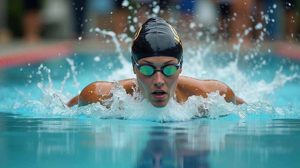 Close-up view of a swimming instructor demonstrating a stroke technique