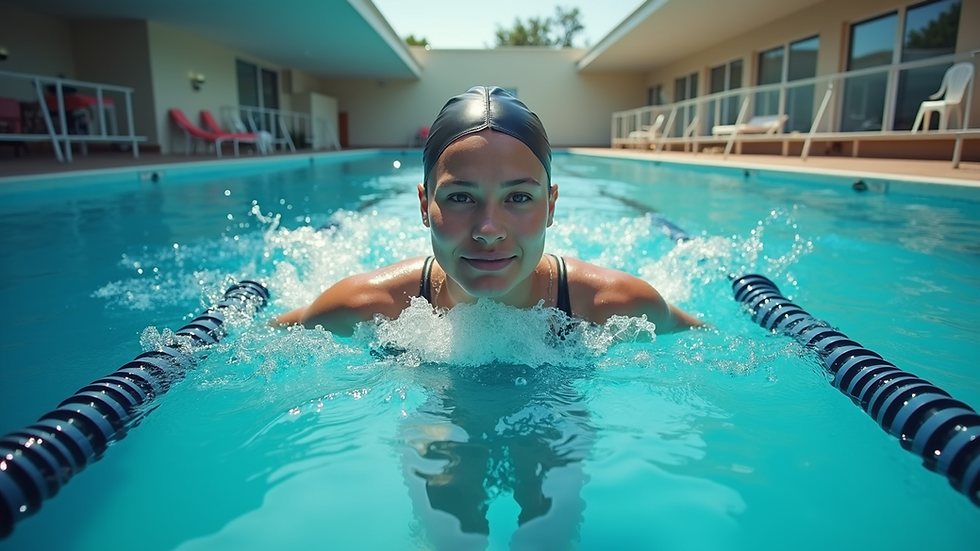 High angle view of a swim teacher training session in a pool