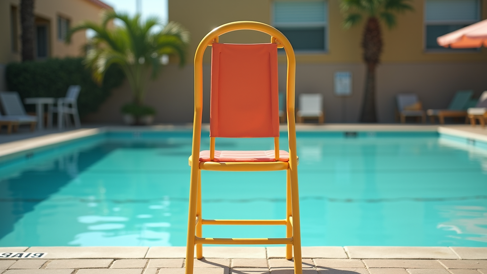 Close-up view of a lifeguard chair near a condo pool
