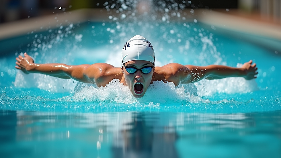 Close-up view of swimmer practicing freestyle stroke in a pool