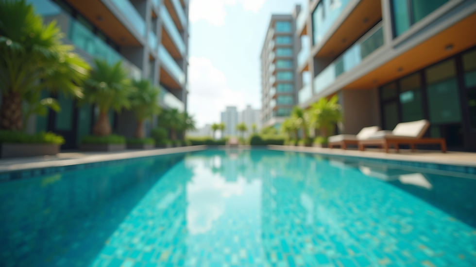 Eye-level view of a clear swimming pool in a Tebrau condominium