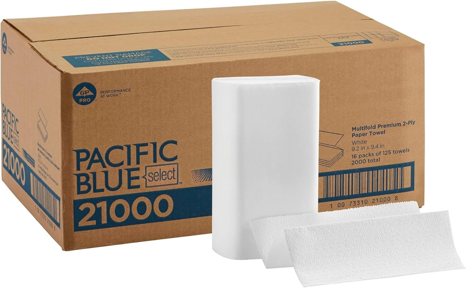 Pacific Blue Mulifold 2-Ply Paper Towels, 16 Packs of 125 Towels  Per Case