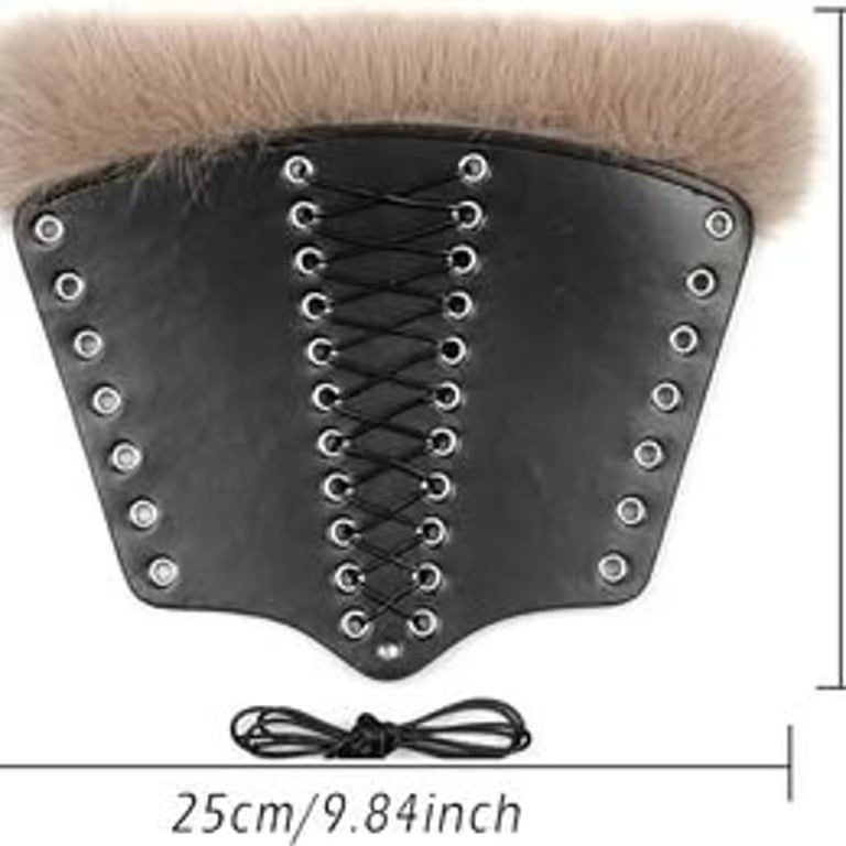 サムネイル： Joukavor Viking Fur Wristbands Bracers, Color: Black