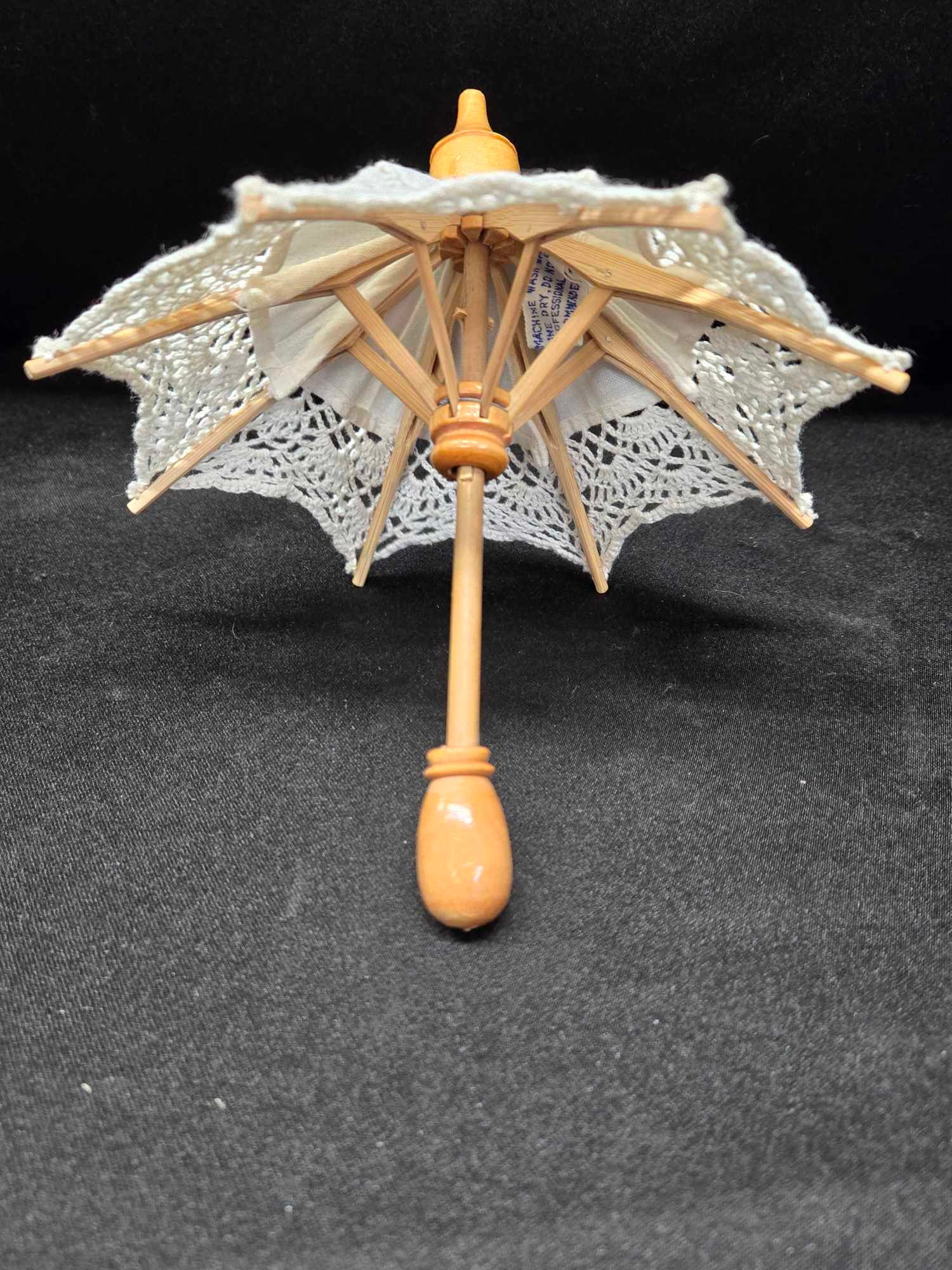 Miniature Doll Parasol Umbrella, Delicate Belgium Lace w/ Wooden Frame