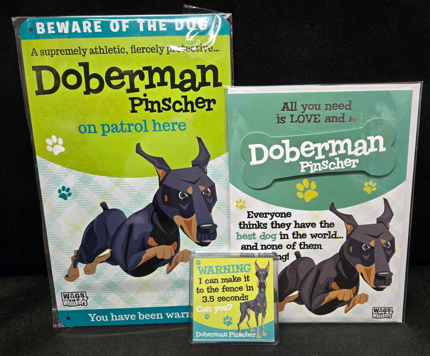 Dobberman Metal Sign w/ Greeting Card and Envelope, Plus A Plexy Magnet