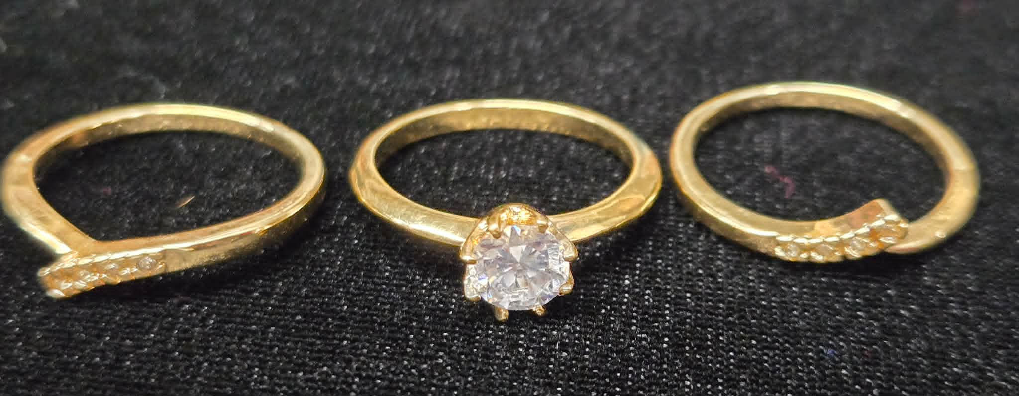 3 Piece Bridal Ring Stack Simulated Diamonds & Electroplated Gold Size: 6