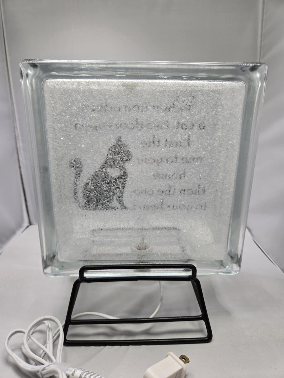 Thumbnail: Custom Lit Decorative Solid Glass Block With Heartwarming Cat Adoption Message