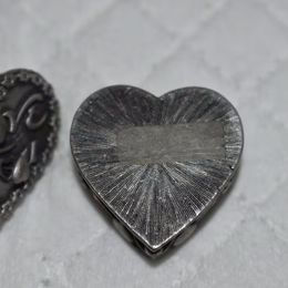 Thumbnail: Mini Heart Shape Pewter Trinket Box, w/ Heart Shape Earrings, Cover Turns into a