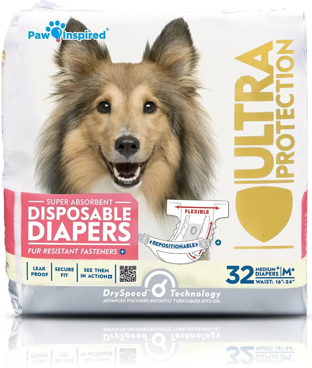 Paw Inspired Ultra Protection Disposable 32 Female Dog Diapers Size: Medium