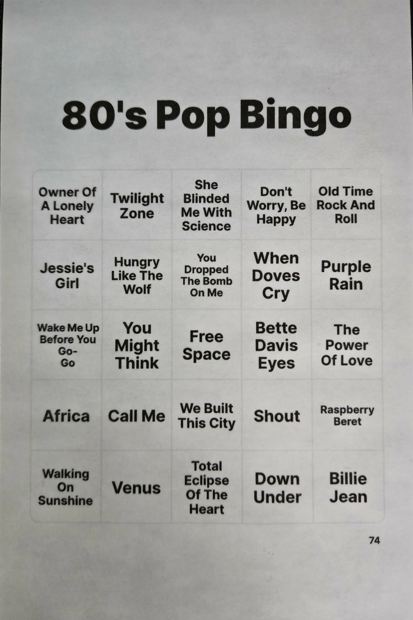 (38) Double Sided 80's Music Bingo Cards, *Please Read Description