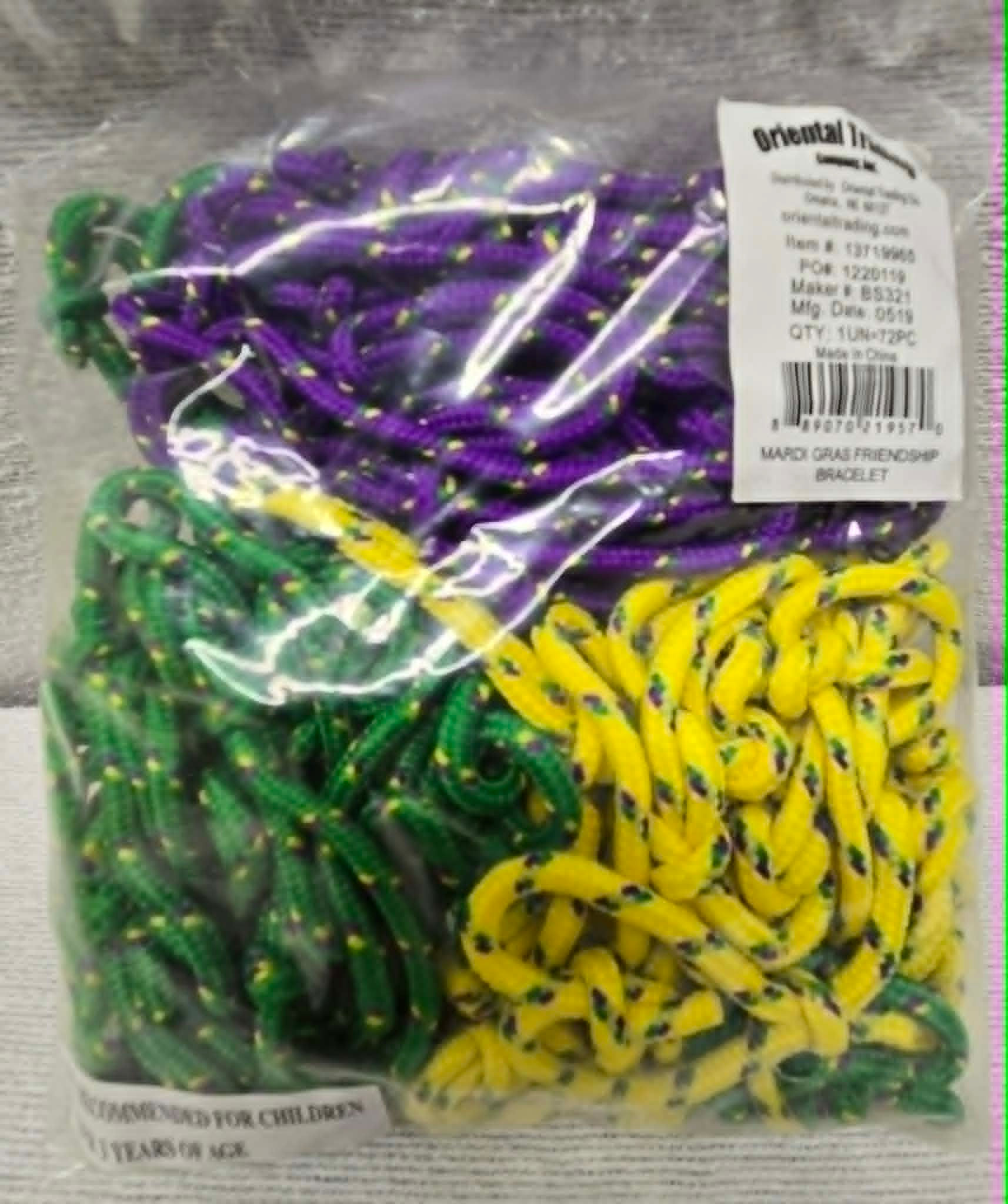 Mardi Gras Friendship Rope Bracelets 72Pc.
