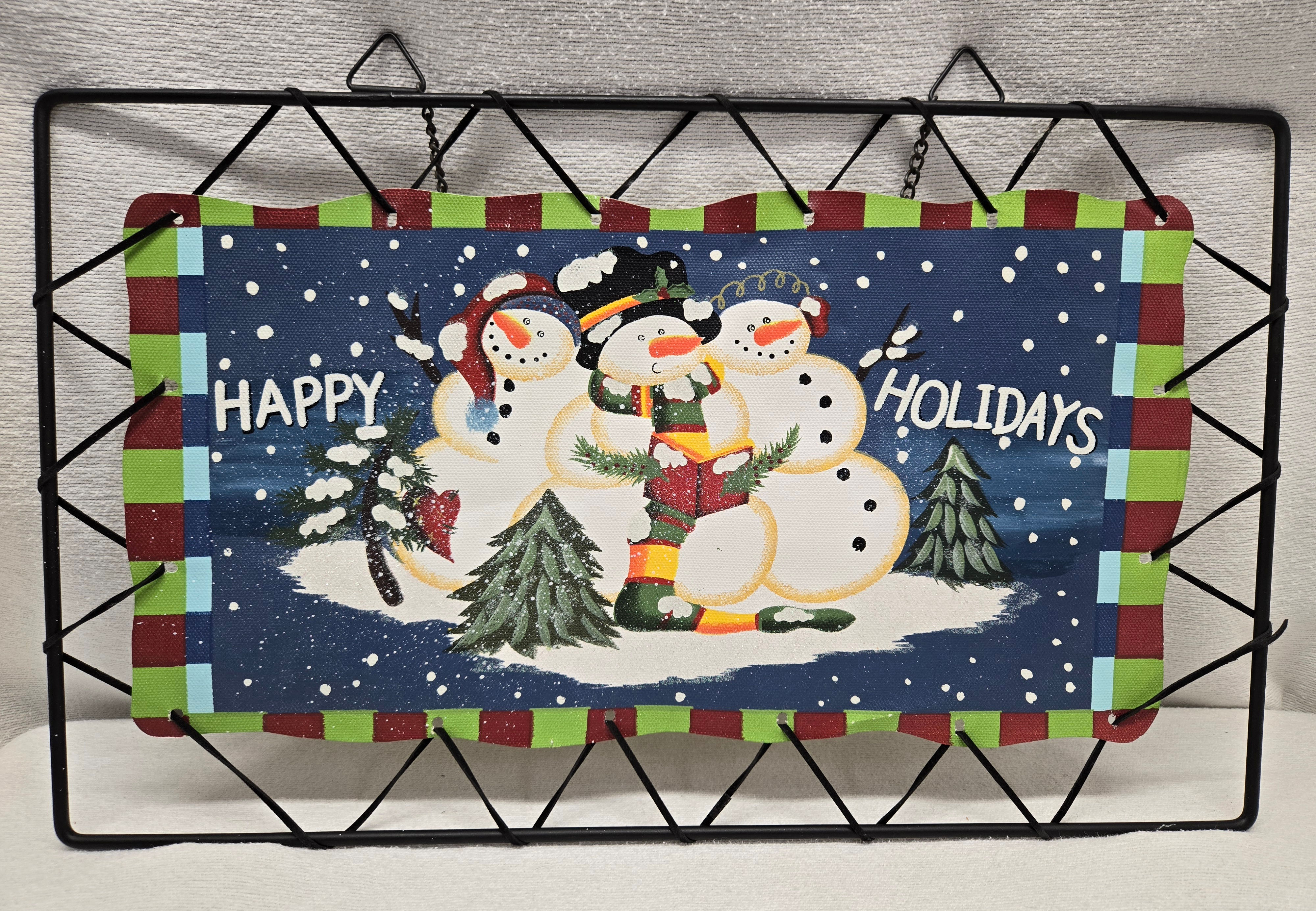 Christmas Door Or Wall Hanging Decoration. Comes w/ Chain Metal Frame w/ Canvas