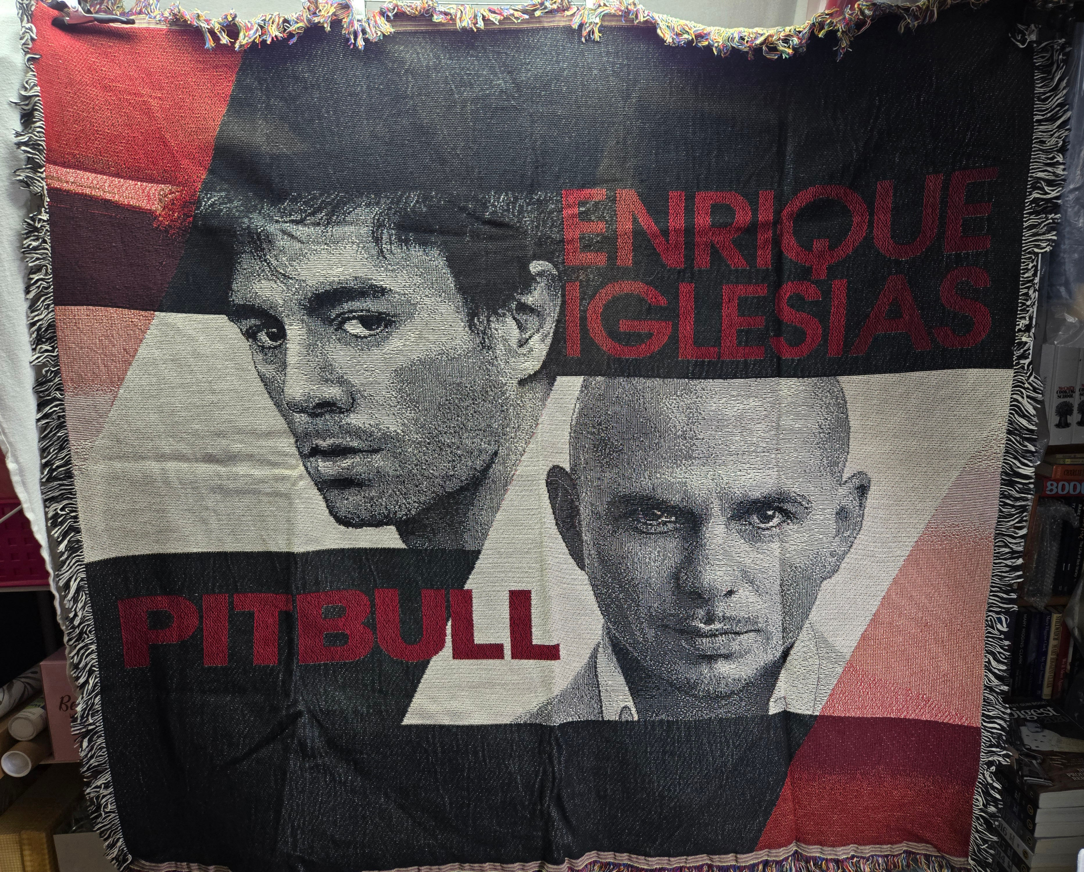Enrique Iglesias & Pitbull Fringe Throw Blanket, Size: 48" x 48"(Wall Hanging) 2