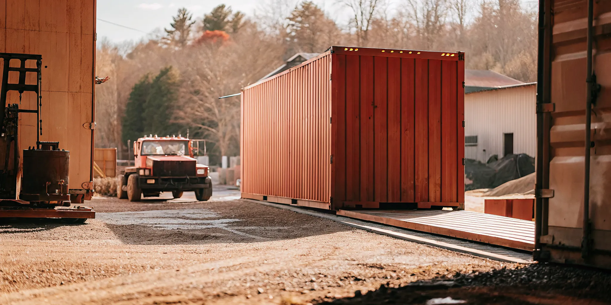 Tilt-bed delivery affecting shipping container rental cost