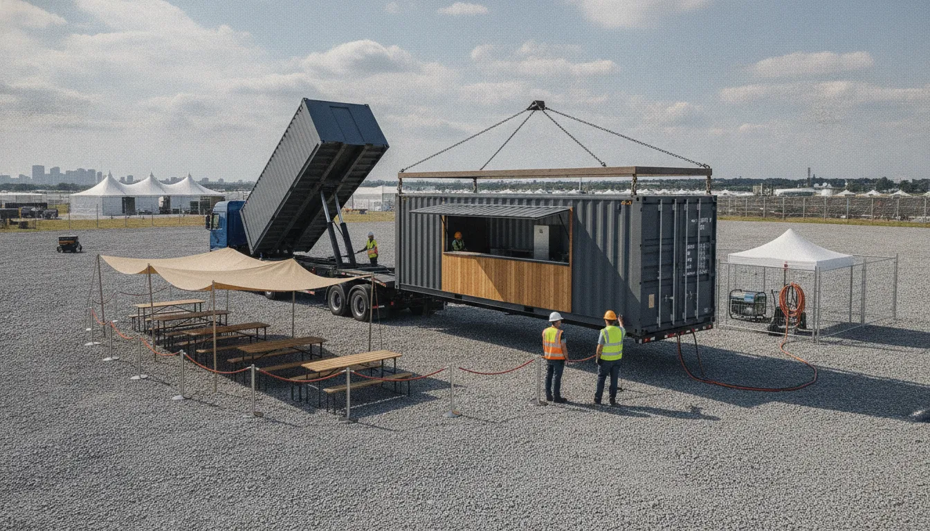 Shipping container concession stand delivery and site planning