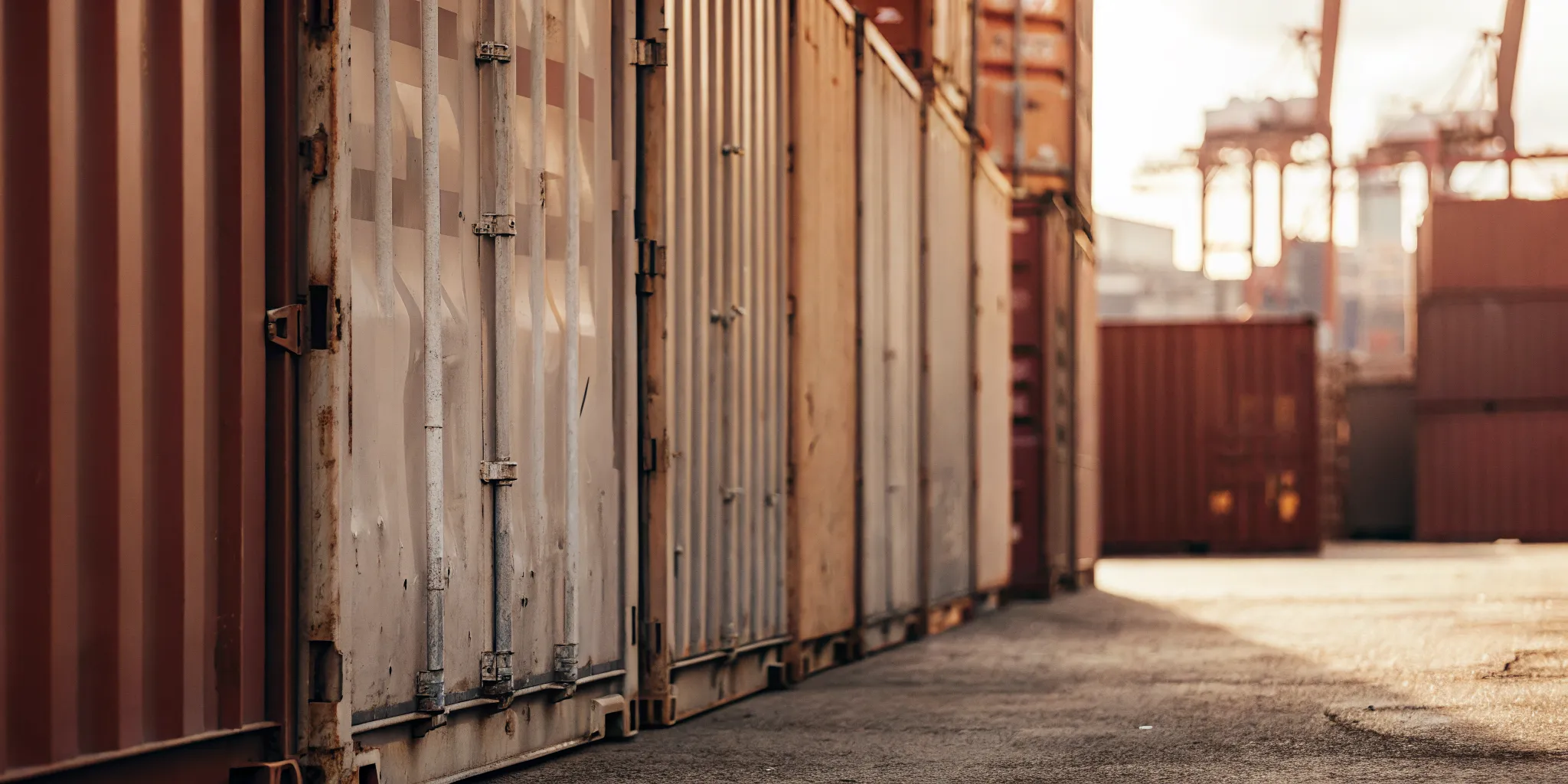 Clean one-trip shipping container beside a weathered used shipping container