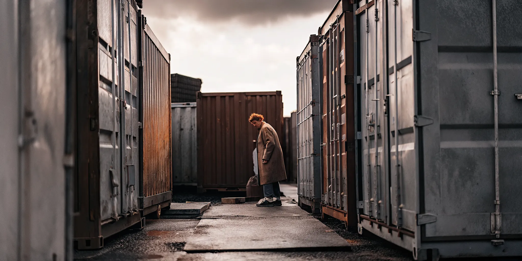 Buyer inspecting the doors and seals of a used shipping container