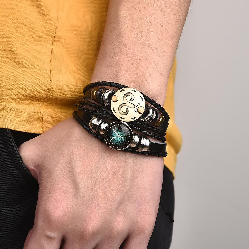 Thumbnail: 2pcs/Set 12 ZODIAC Bracelets Luminous Charm Leather Bracelet