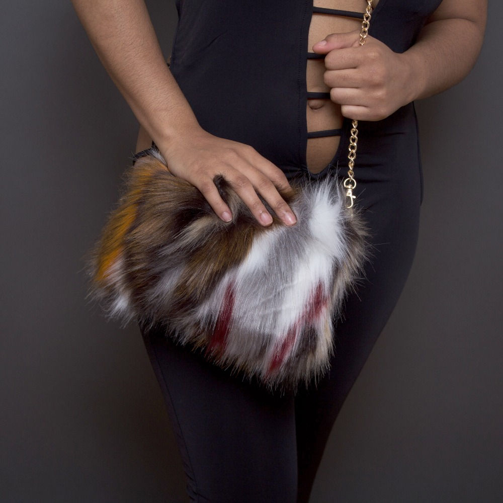 multi colored fur purse clutch