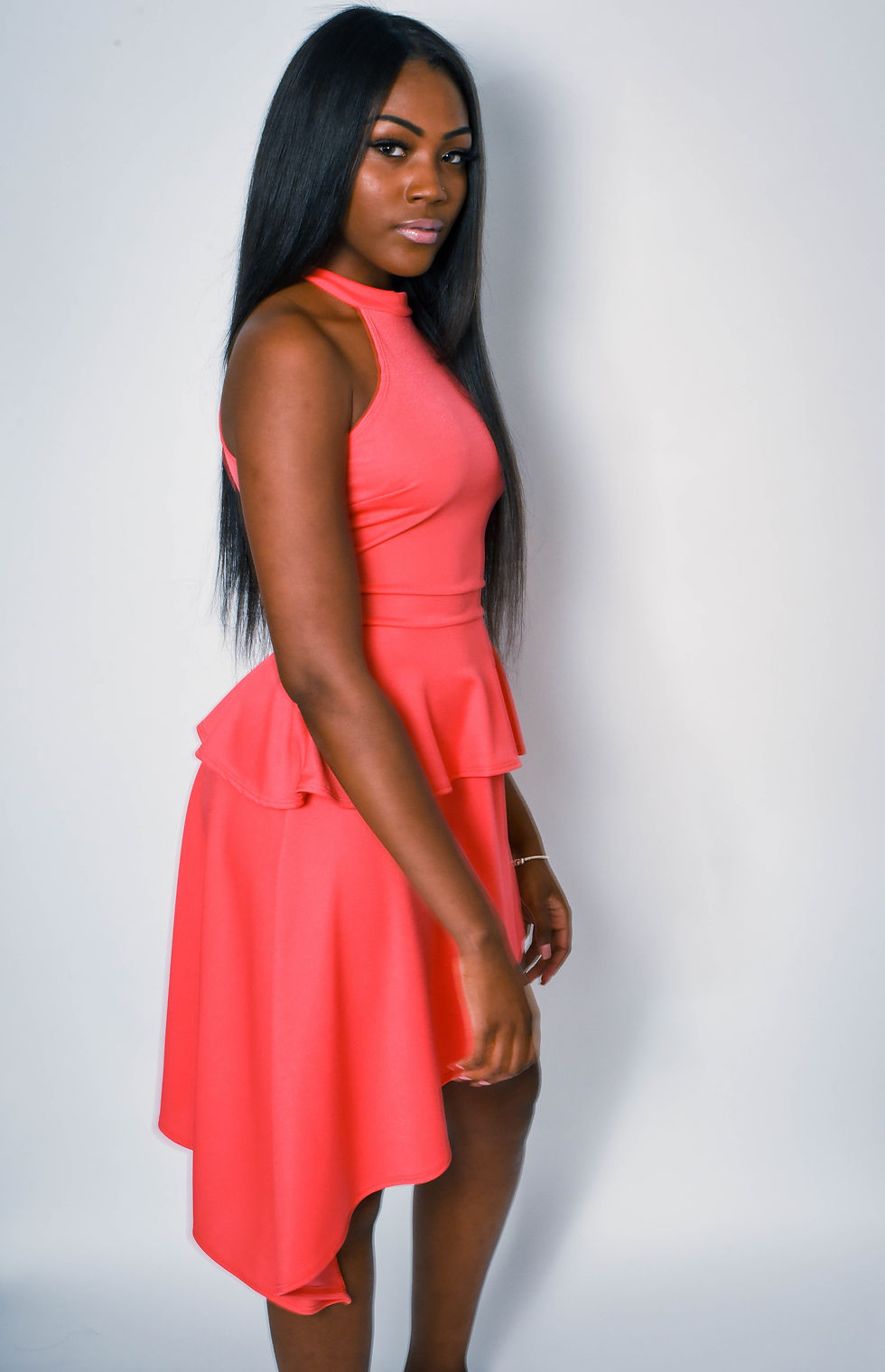 Thumbnail: Asymetrical Skater Dress Pink Fuchsia