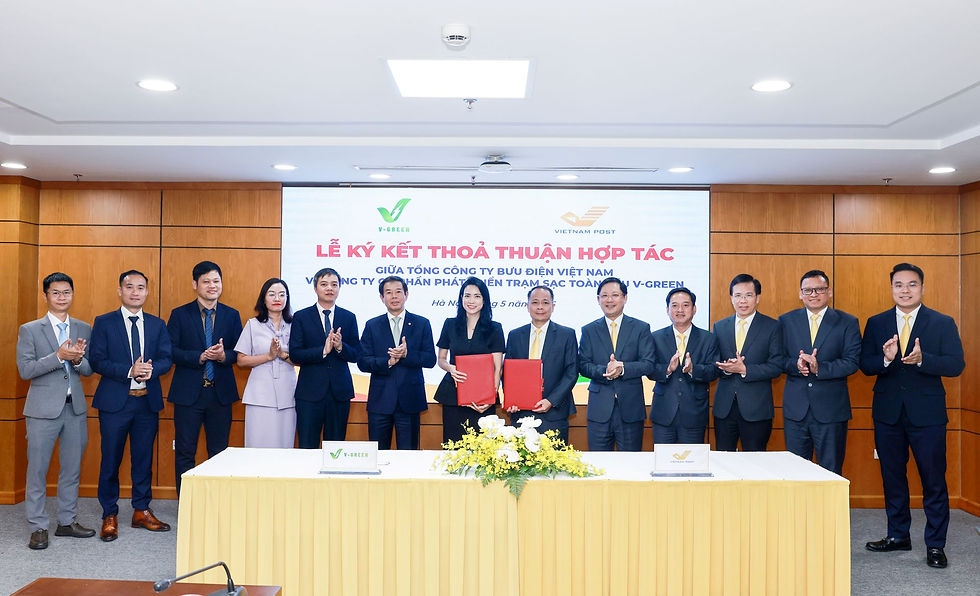 Các trạm sạc ô tô điện và tủ đổi pin xe máy điện của V-Green sẽ được bố trí tại hơn 13.000 điểm phục vụ của Vietnam Post phủ khắp 34 tỉnh, thành phố