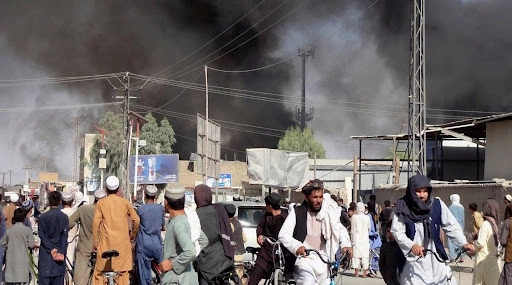 Smoke rising from the fighting between Taliban and Afghan personnel in South West Kabul, August 12, 2021.