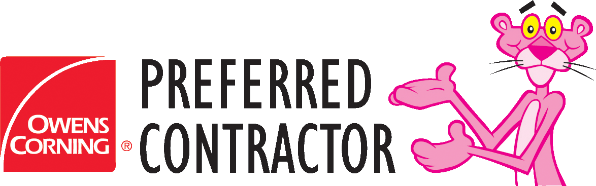 Owens Corning Preferred contractor logo with Pink Panther