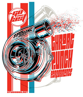 Artwork image of a turbo spraying particulates