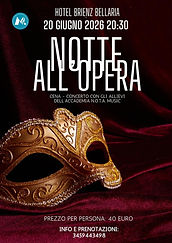 <p class="font_7"><strong>Una serata unica tra musica, emozioni e grande spettacolo.</strong></p>
<p class="font_8"><br></p>
<p class="font_8">Il 20 giugno alle ore 20:30, </p>
<p class="font_8">presso l’Hotel Brienz </p>
<p class="font_8">di Bellaria Igea Marina (Via Dalmazia 16)</p>
<p class="font_8"><br></p>
<p class="font_8">lasciati trasportare in un affascinante viaggio nel mondo dell’opera… a pochi centimetri dagli artisti.</p>
<p class="font_8"><br></p>
<p class="font_8"><strong>“Notte all’Opera” </strong>è una speciale cena concerto che unirà il piacere della buona tavola alla magia della musica dal vivo: arie d’opera, duetti e scenette coinvolgenti prenderanno vita in un’atmosfera intima ed emozionante.</p>
<p class="font_8"><br></p>
<p class="font_8">La serata sarà allietata dagli allievi dell’Accademia N.O.T.A. Music, pronti a regalare al pubblico un’esperienza intensa e indimenticabile.</p>
<p class="font_8"><br></p>
<p class="font_8"><img alt="💶" height="16" src="https://static.xx.fbcdn.net/images/emoji.php/v9/t60/1/16/1f4b6.png" width="16"> Costo della serata (cena inclusa): 40€ a persona</p>
<p class="font_8"><img alt="📞" height="16" src="https://static.xx.fbcdn.net/images/emoji.php/v9/t4d/1/16/1f4de.png" width="16"> Evento solo su prenotazione: 345 9443498</p>
<p class="font_8"><br></p>
<p class="font_8">Parte del ricavato sarà devoluto all’Accademia N.O.T.A. Music e al Leo Club del Rubicone, a sostegno di progetti sociali e culturali.</p>
<p class="font_8">Vi aspettiamo per vivere insieme una notte di musica, arte e solidarietà.</p>
