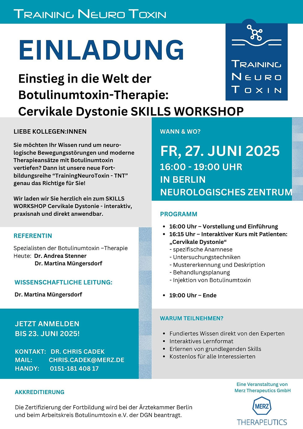 Interaktiver Einstieg in die Welt der Botulinumtoxin-Therapie: Cervikale Dystonie SKILLS WORKSHOP