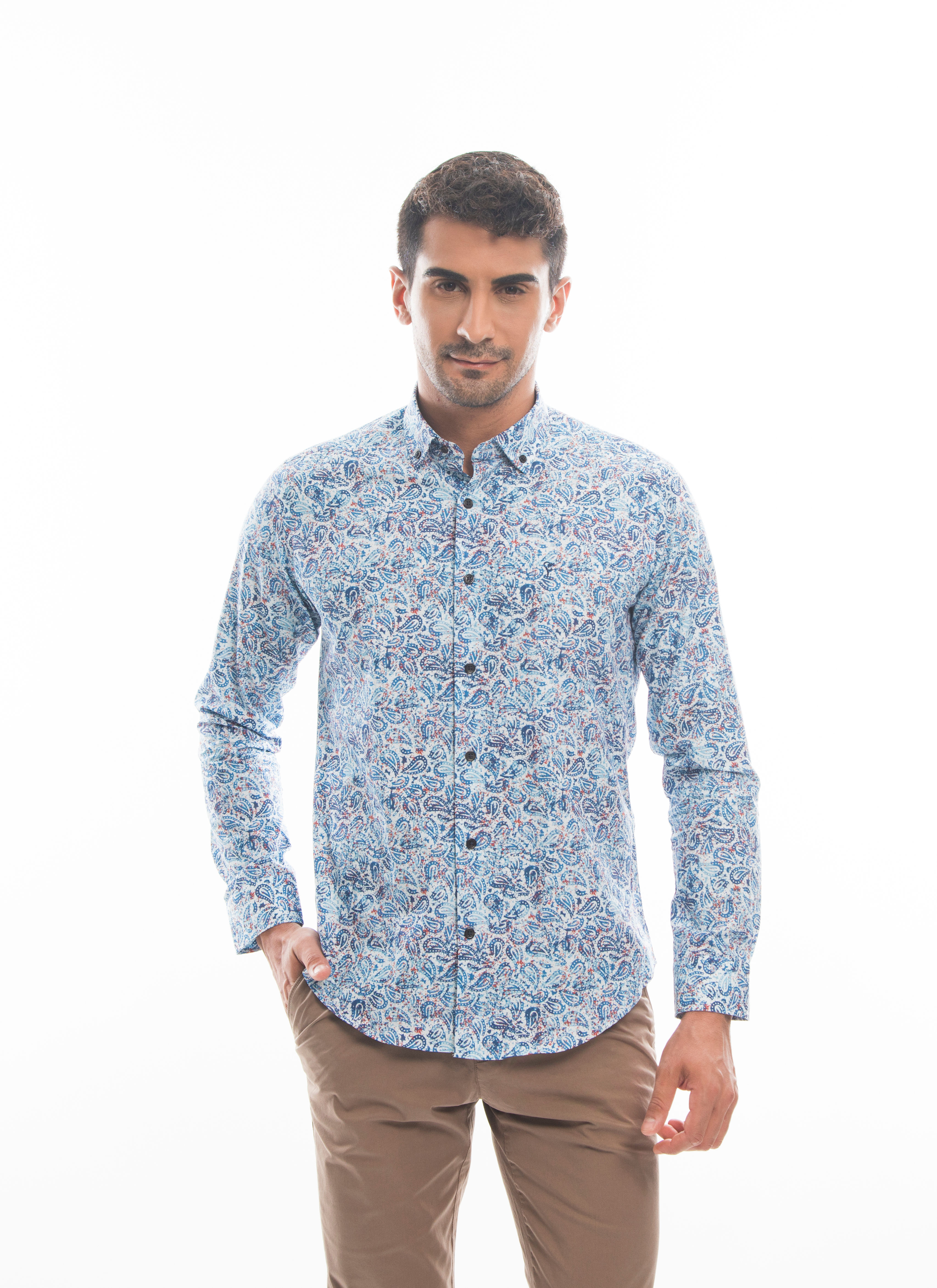 Slim Fit Gömlek Büyük Şal Desen PF4571