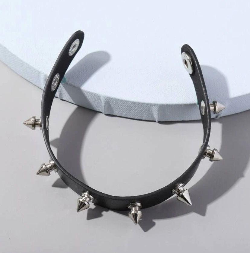 Thumbnail: Black Studded Leather Look PU Bracelet