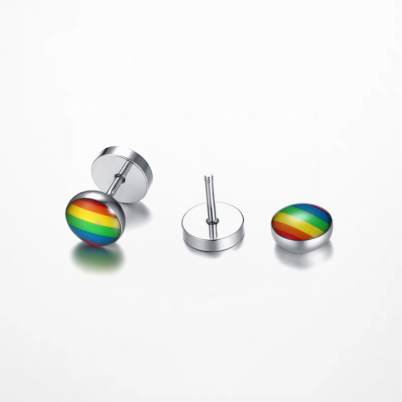 Rainbow Pride Stainless Steel LGBT Round Earrings