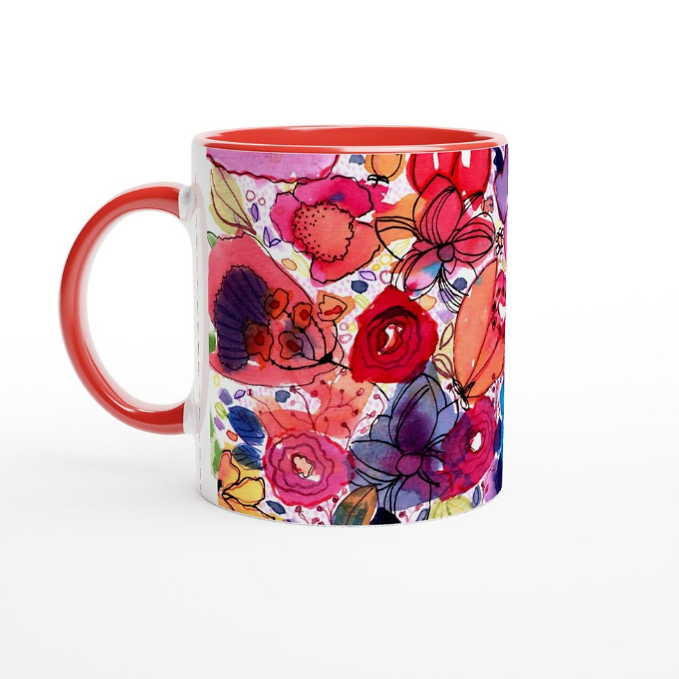 Thumbnail: Floral Ceramic Mug with Colour Inside