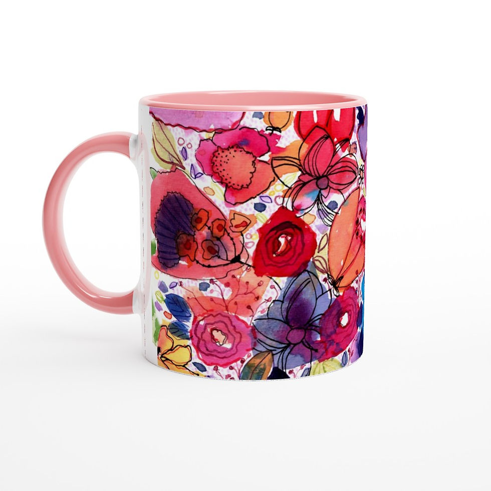 Thumbnail: Floral Ceramic Mug with Colour Inside