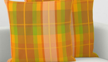 cushions with orange checked pattern