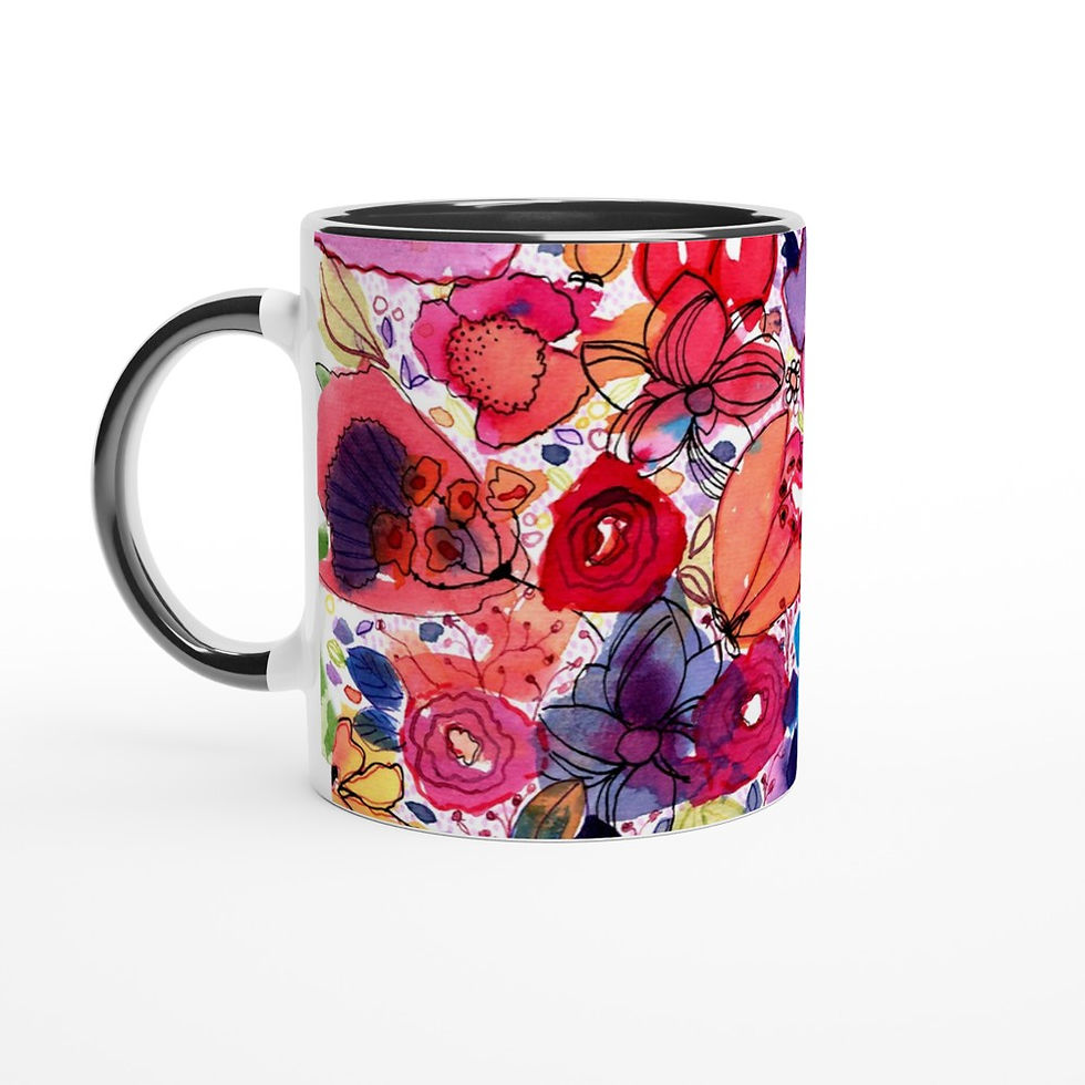 Thumbnail: Floral Ceramic Mug with Colour Inside