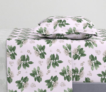 sheet set and cushion with floral design