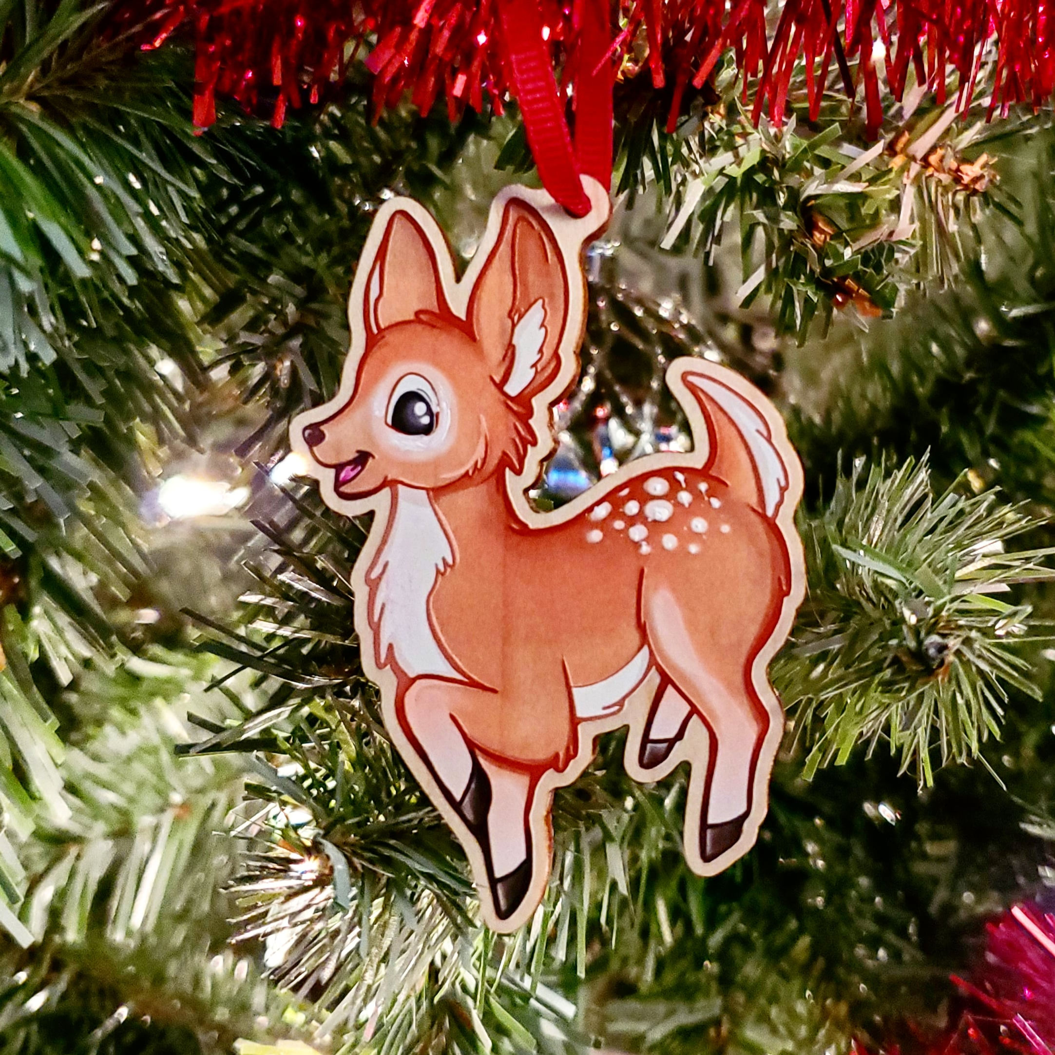 Wooden Baby Deer Christmas Tree Ornament