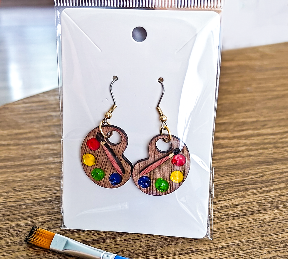 Thumbnail: Artist Palette Wooden Earrings | Handpainted 1 Inch Dangle Earrings