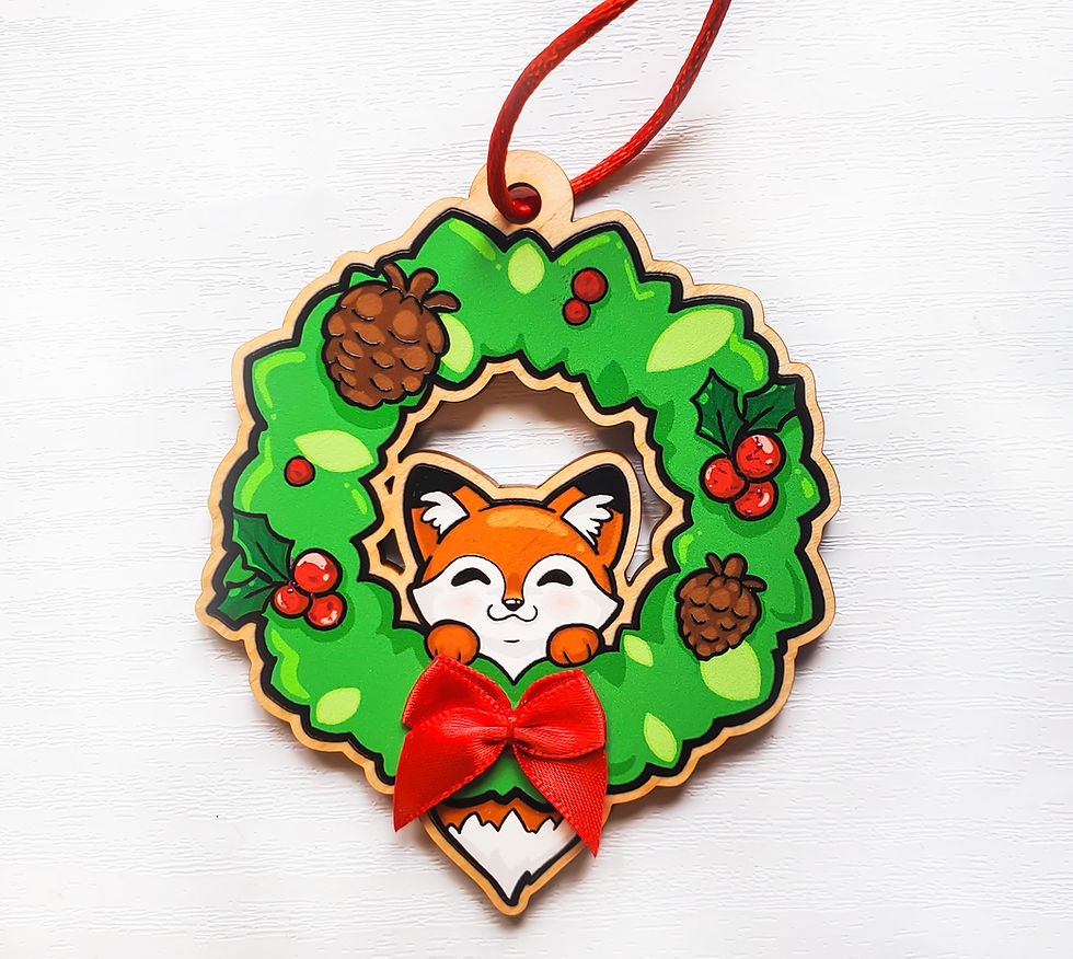 Thumbnail: Cute Fox Wreath Wooden Christmas Ornament | 3 Inches