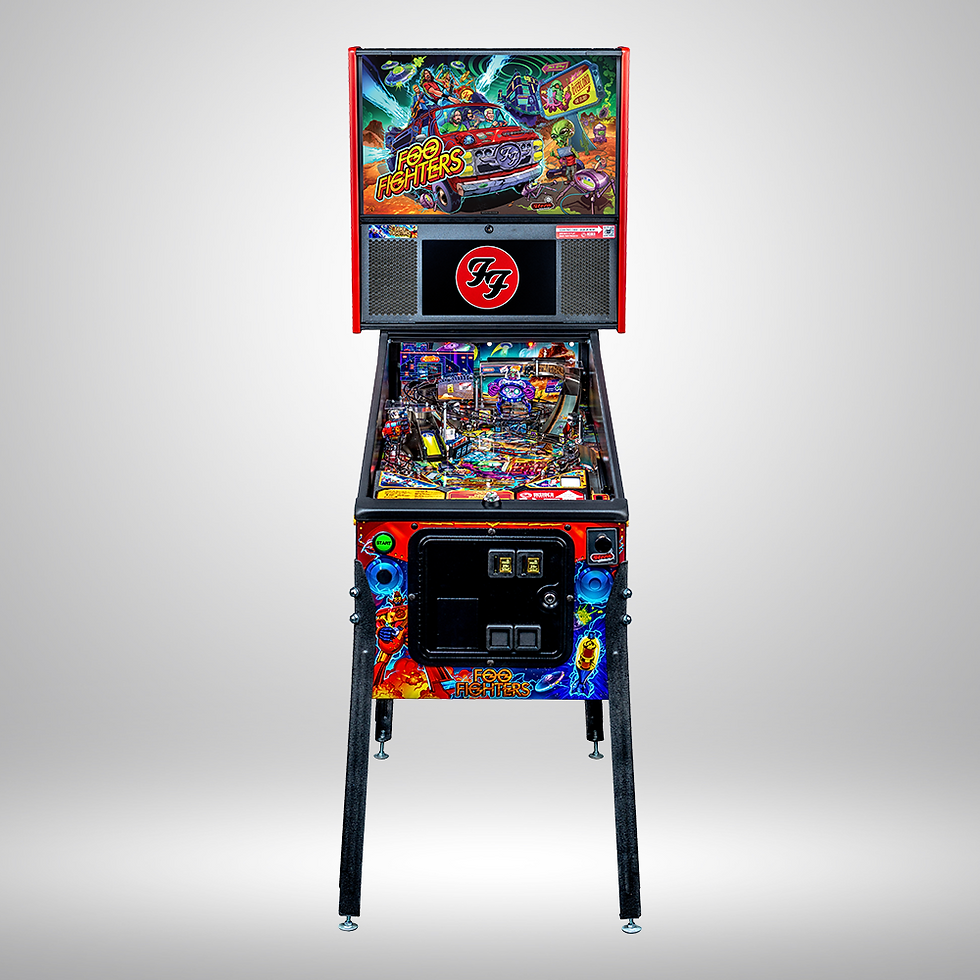 Thumbnail: Pinball machine facing the front with black accents and Foo Fighters Pro logo and graphics
