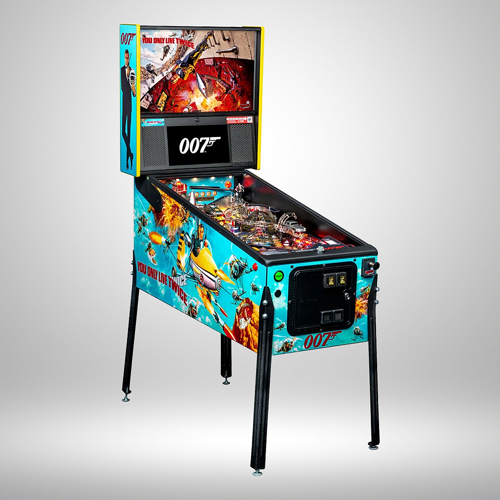 Thumbnail: Pinball machine facing the right with teal background and James Bond Premium graphics and logo