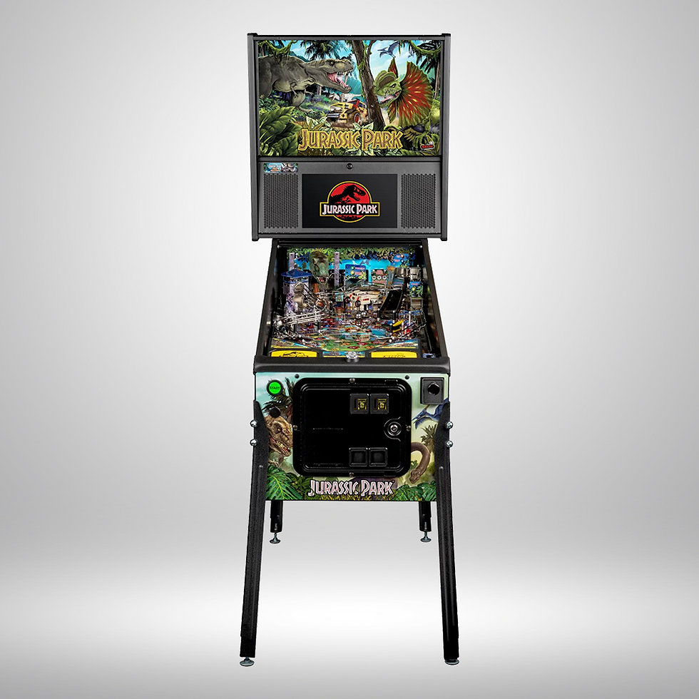 Thumbnail: Pro pinball machine facing the front with dinosaurs and Jurassic Park logo