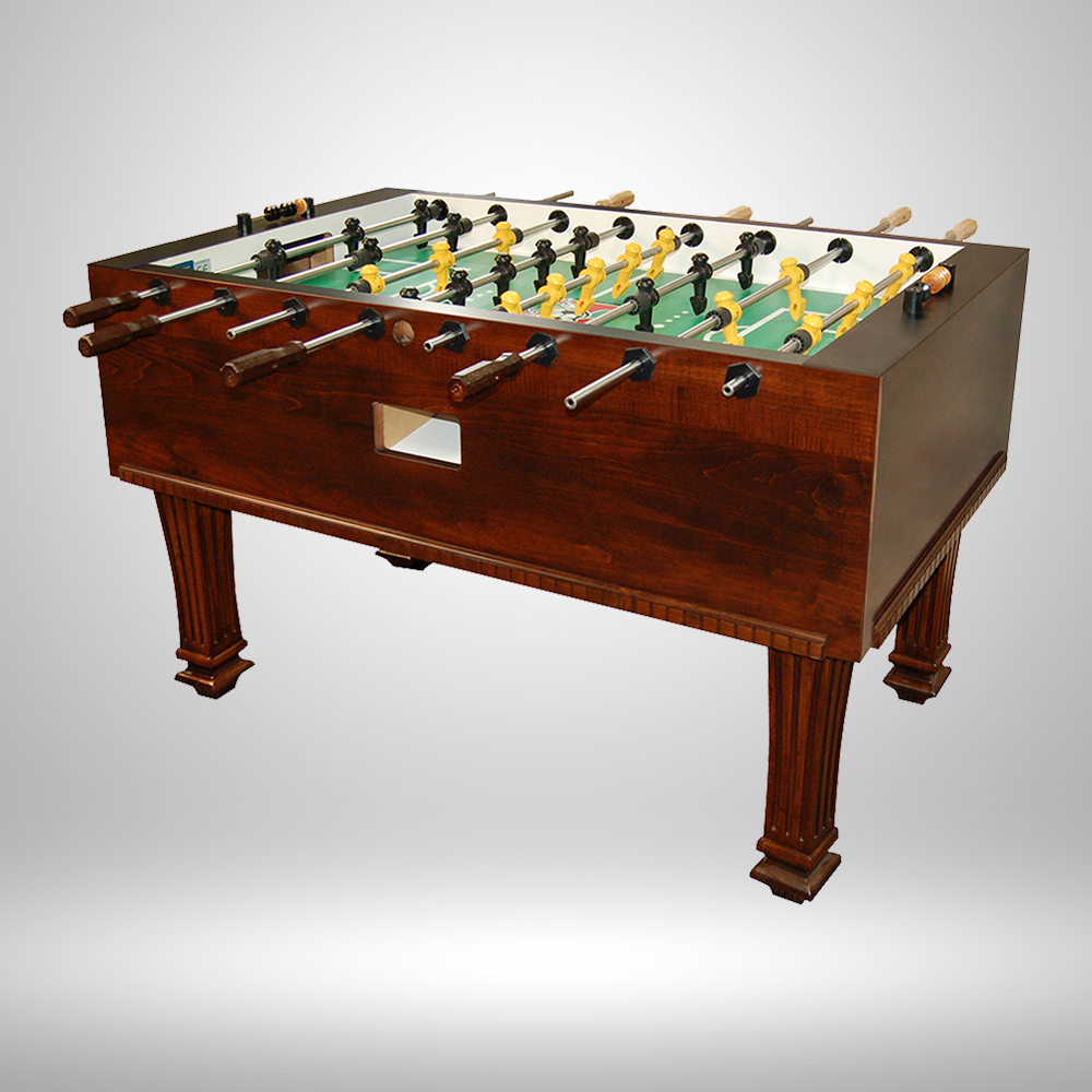 Maple red oak foosball table with green playfield